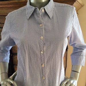 LL Bean Seersucker Women’s Blue/White Blouse Sz. S